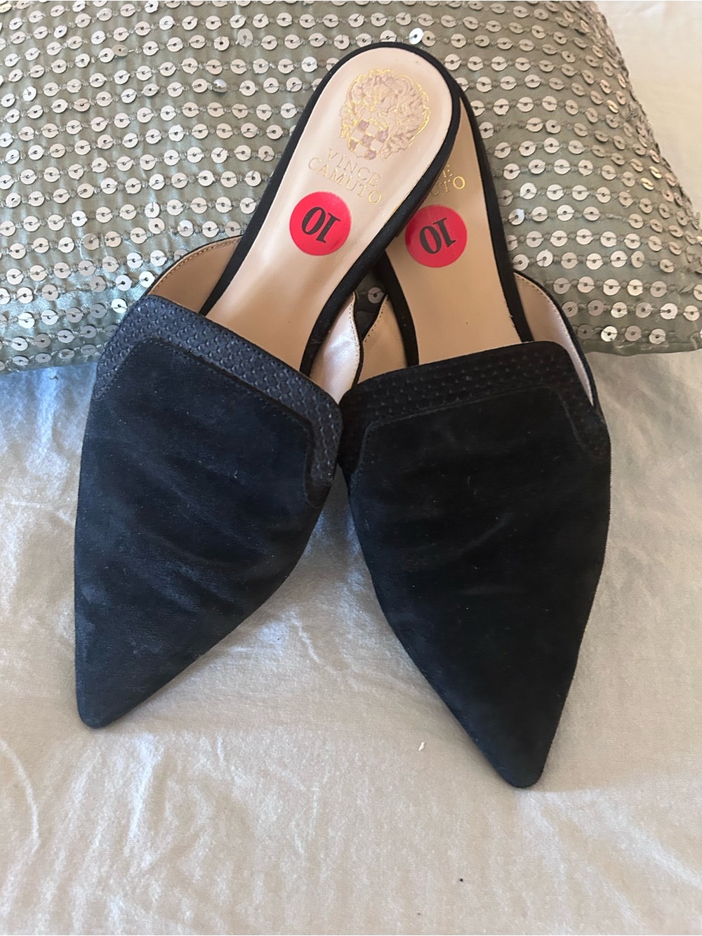 Vince Camuto Black Suede Pointed Toe Mules
